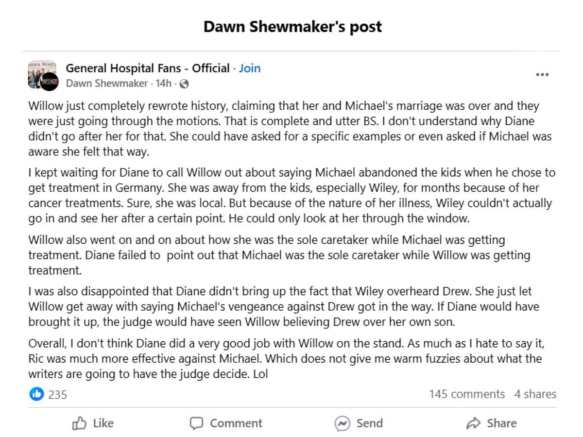 The Original Post by the fan (Image via Facebook/ @Dawn Shewmaker)